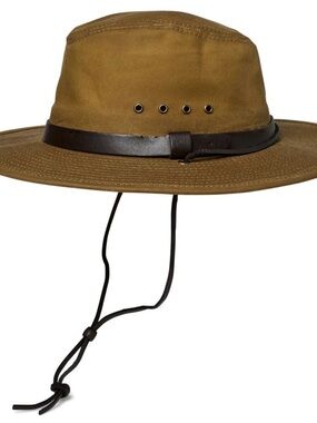 Filson Brown Outdoor Waxed Cotton Hat with Chin Strap